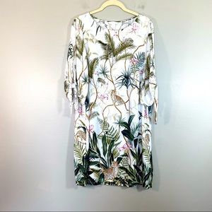 H&M | Cream Leopard & Palm Tree Midi Dress